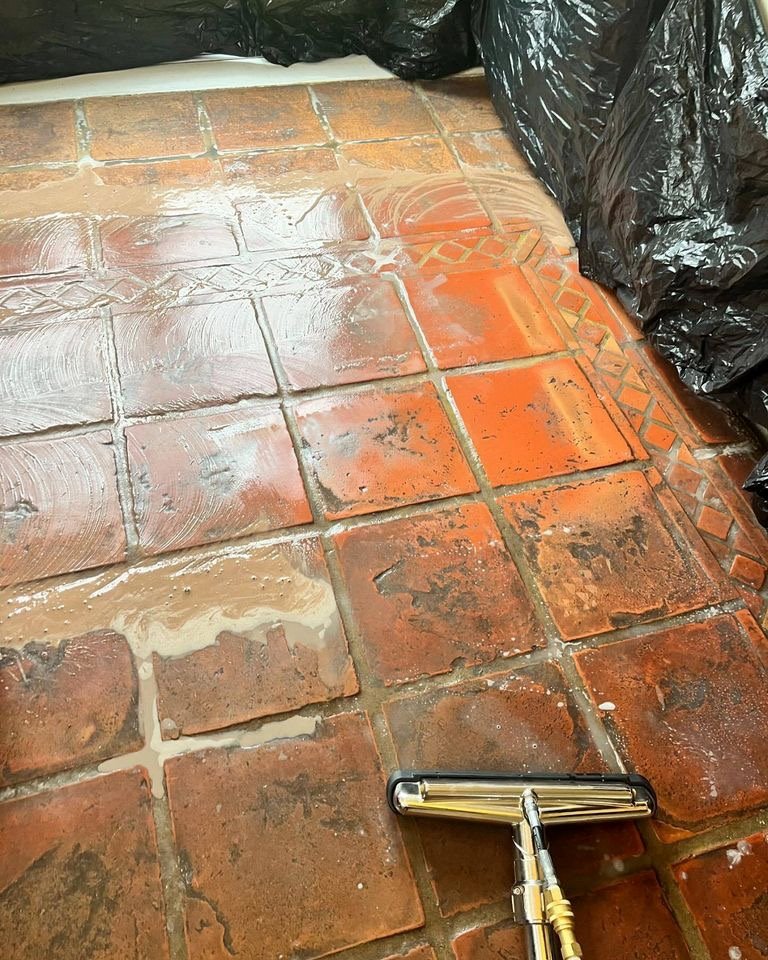 Terracotta Tiled Kitchen Floor During Cleaning South Shields