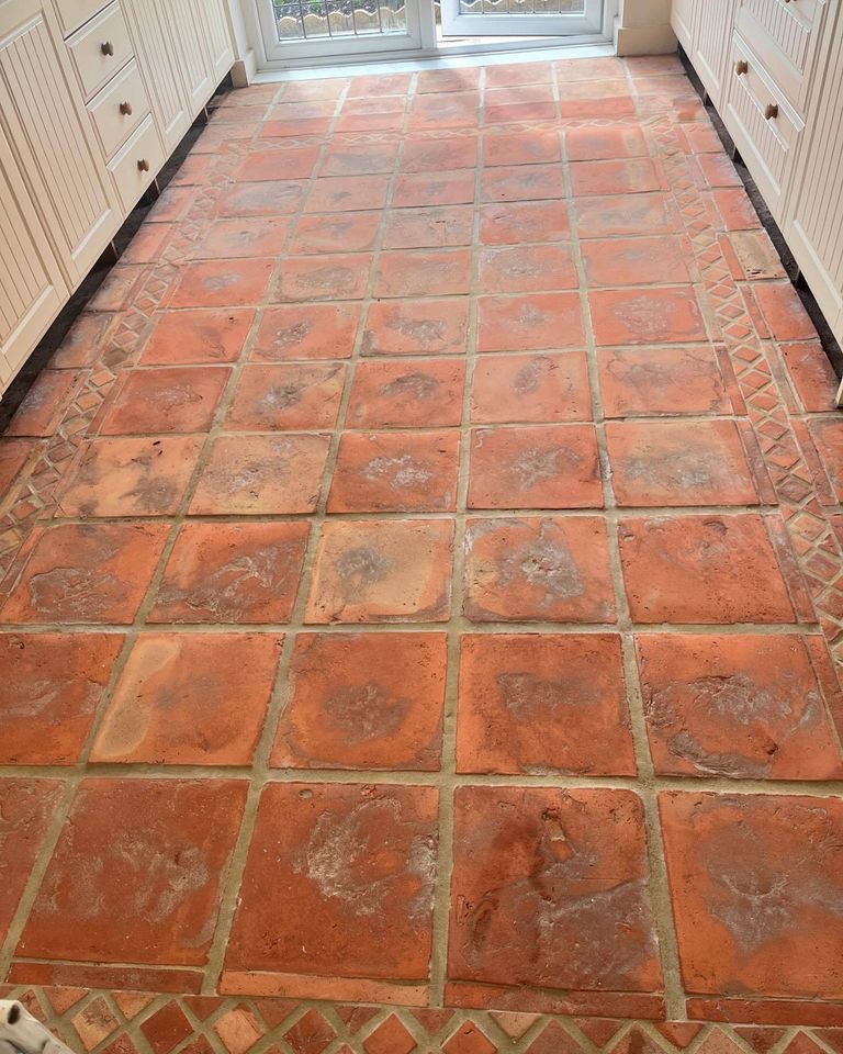 Terracotta Tiled Kitchen Floor During Cleaning South Shields